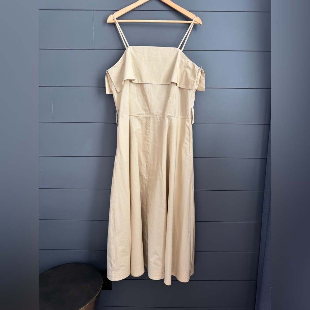 T.E by Tracy Evans Tan Spaghetti Strap Midi Dress Lightweight Cotton Neutral